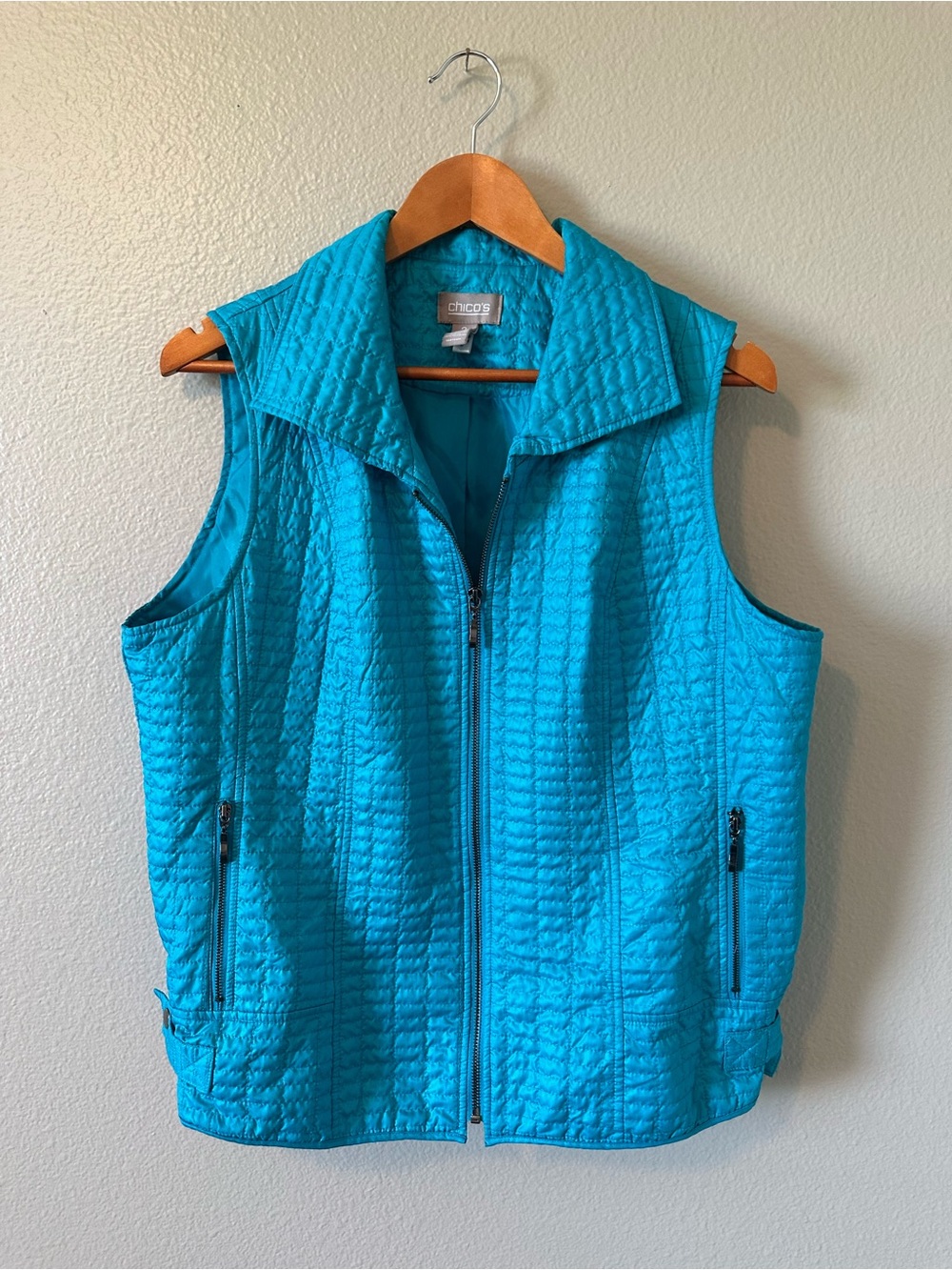Chico's Bright Turquoise Quilted Zip Vest